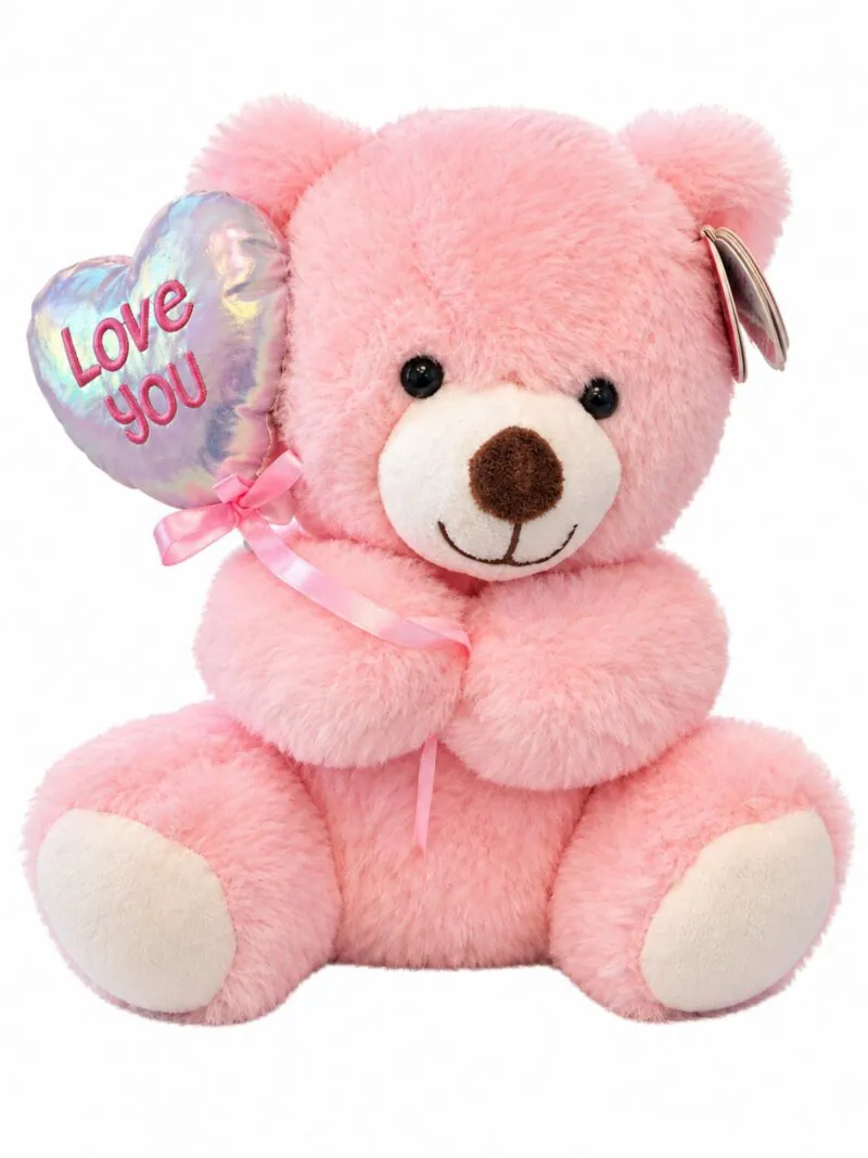 Розово плюшено мече с балонче „Love you“ – 25 см