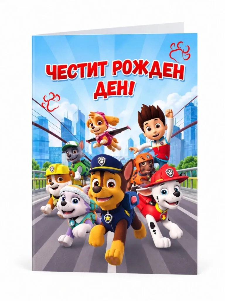 Картичка „Честит рожден ден!“ с кученца-спасители