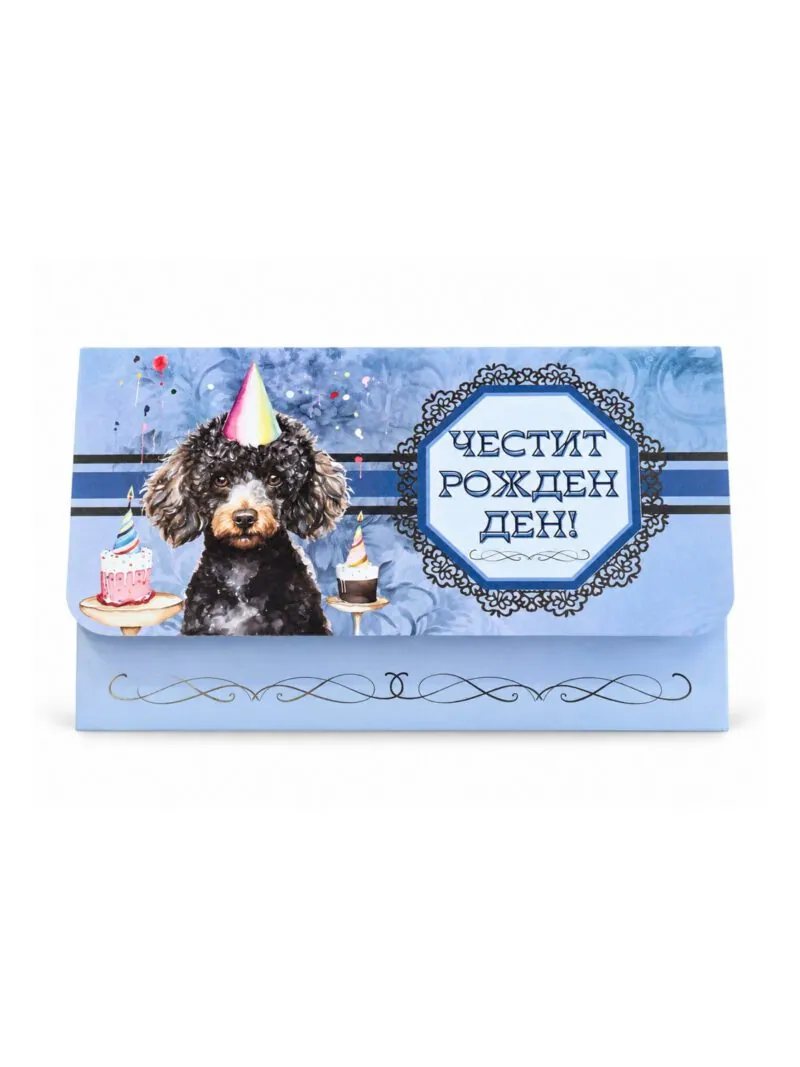 Плик за пари „Честит рожден ден!“ с кученце и торти – син