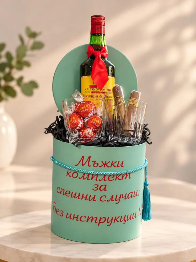 Мъжки комплект „за спешни случаи“ с уиски и пури